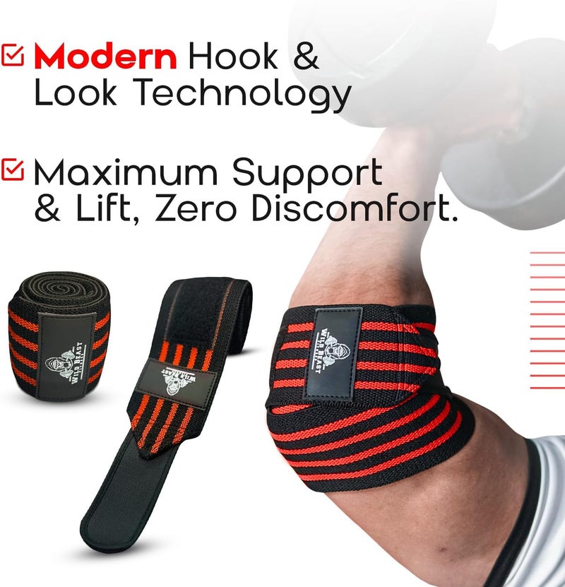 WildBeast Elbow Wraps for Weightlifting Men (Pair), Stretchable 41" Elbow Compression Strap, Weightlifting Straps for Bench Press, Strength Training & Fitness Support, Elbows Straps for Golfer's Elbows & Tendonitis - Image 2